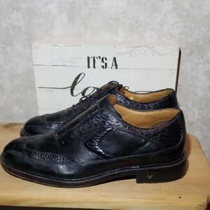 Mens Callaway Black Croc-Embossed Leather Oxfords